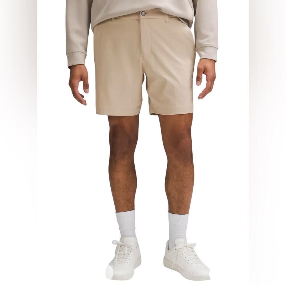 lululemon athletica Men's Flat Front Shorts in Beige